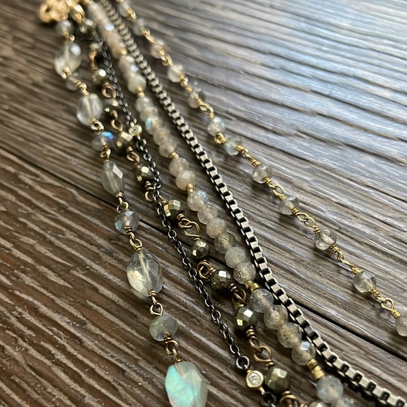 Sold💎cross chain layered necklace labradorite gold silver gunmetal coin pendent - Picture 8 of 15